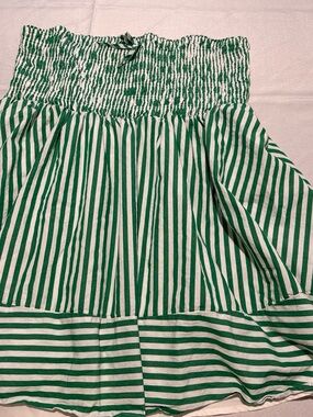 ARULA Green and White Striped Smocked Waist Skater Skirt